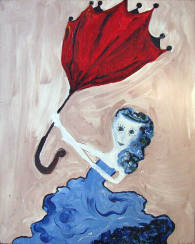 Girl with Umbrella Painting