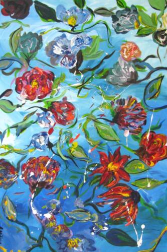 Blue Abstract flowers painting