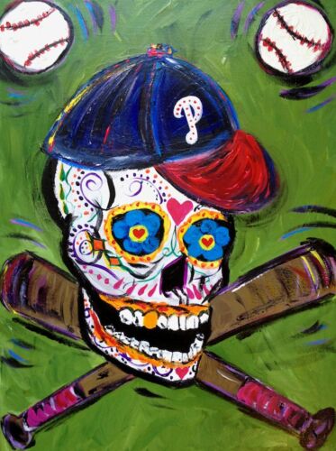 Philadelphia Phillies Baseball Sugar skull painting 