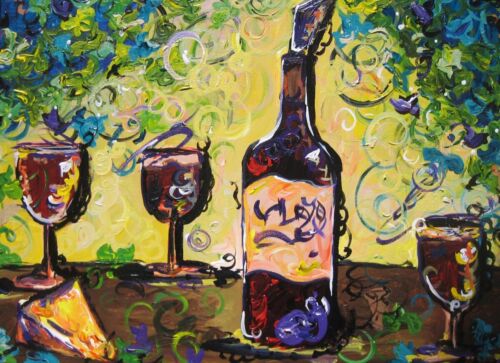 Wine and wine glasses painting. 