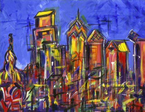 Philly Skyline with LOVE statue painting