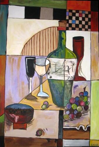 Wine bottle and glasses painting