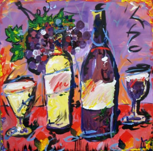 Wine bottle and glasses painting